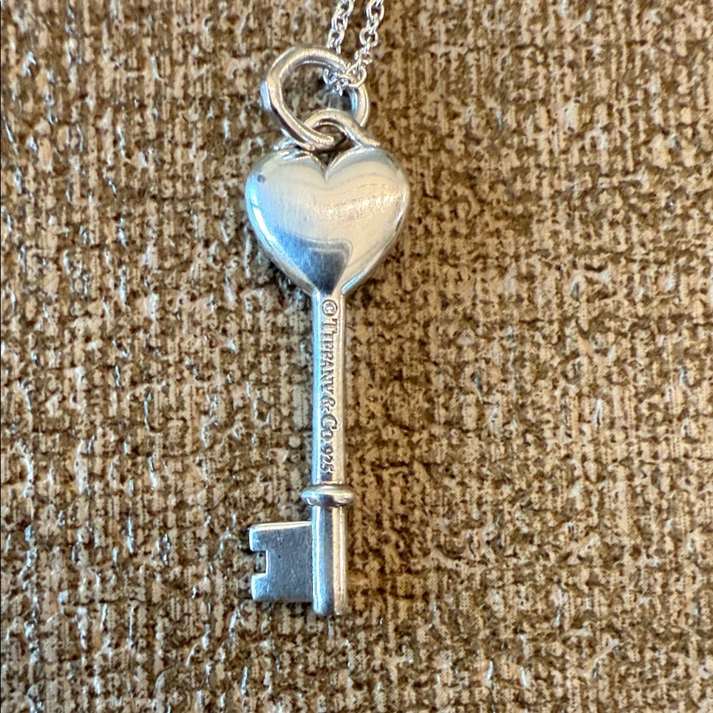 Tiffany & Co. Sterling Silver Blue Heart Key Pendant with 16-Inch Chain - Picture 4 of 7